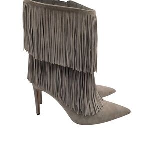 Fringe Suede Heeled Boots - Gray size 8